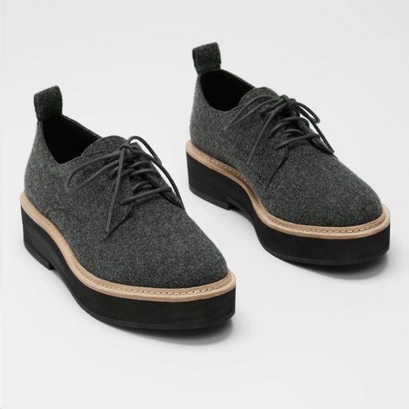 Eileen Fisher System Nims Platform Oxford Shoes Lace Up Grey Felt Size 10 NWOT - Picture 2 of 14